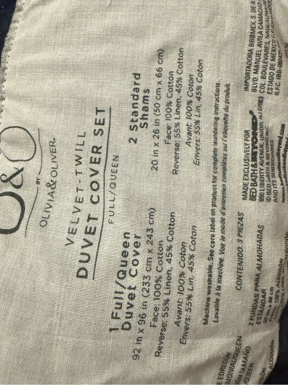 O&O by Velvet-Twill Duvet Cover Set in Navy